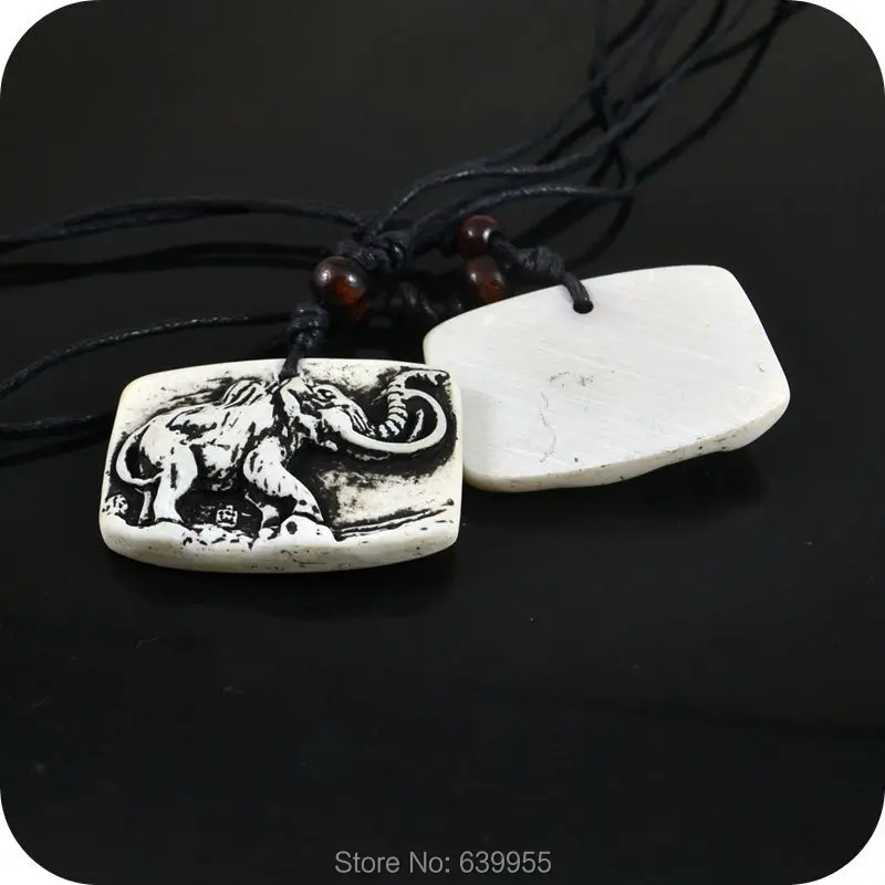 Mammoth African elephant Resin Pendant Wax Line Necklaces Amulet Lucky Gift Cool Tribal Totem Fashion Jewelry