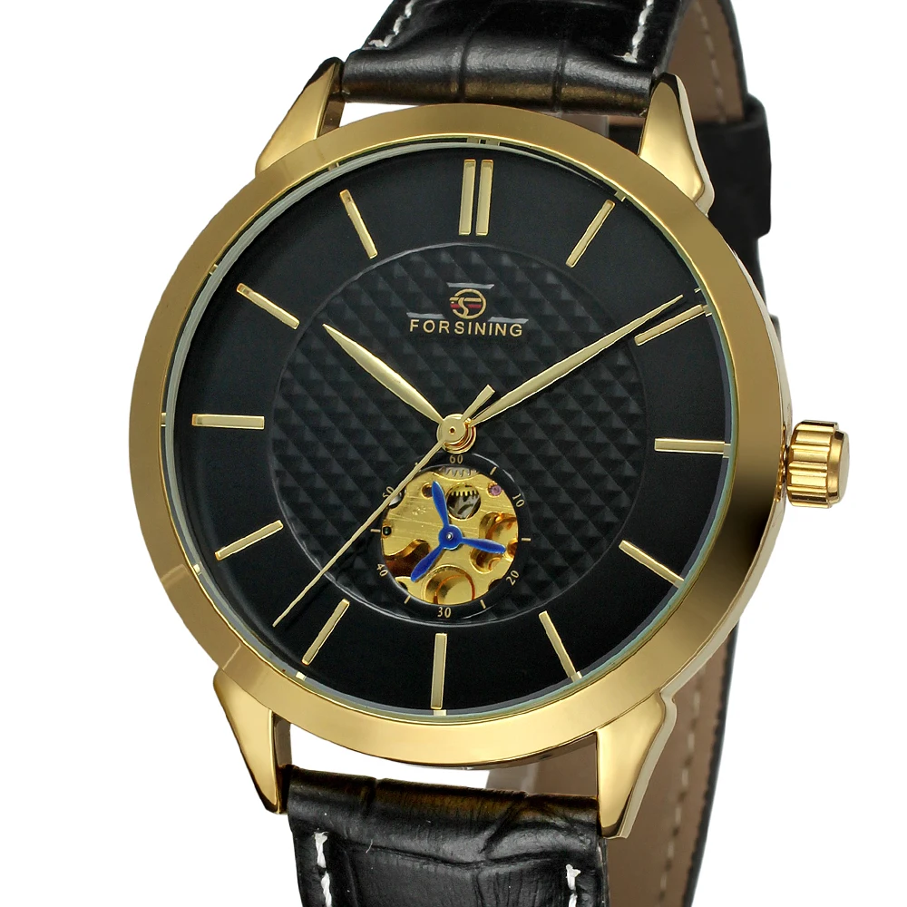 2019 Forsining Top Brand Automatic Mechanical Clock Men Leather Strap Simple Thin Gold Mens Business Dress Gift Wrist Watches