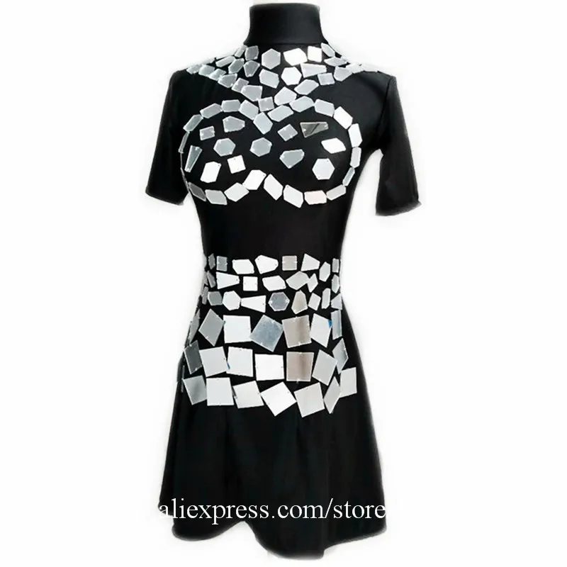 Silver Mirror One-piece Party Evening Dress Clothes Nightclub Bar DS DJ Stage Sexy Lady Pole Dance Suit Ballroom Costume