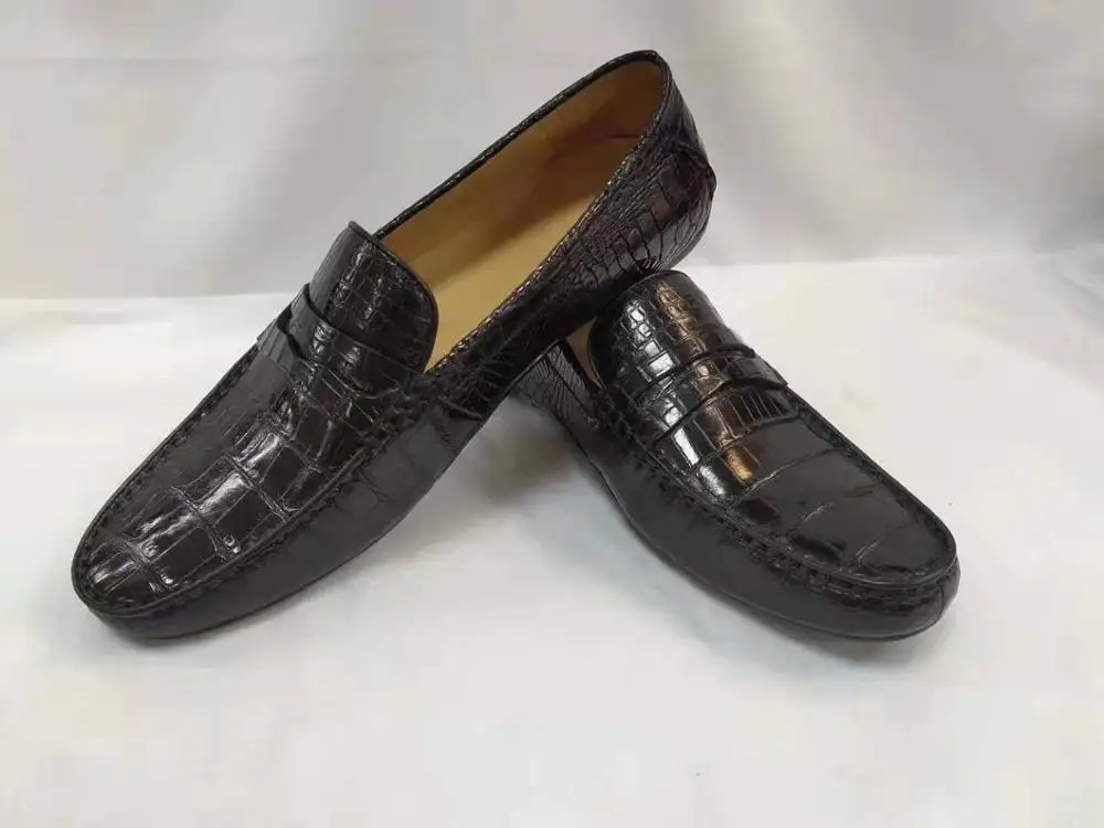 2025 Genuine real crocodil belly skin matt men sneaker fashion leisure flat daily shoe 100% real crocodile skin black color