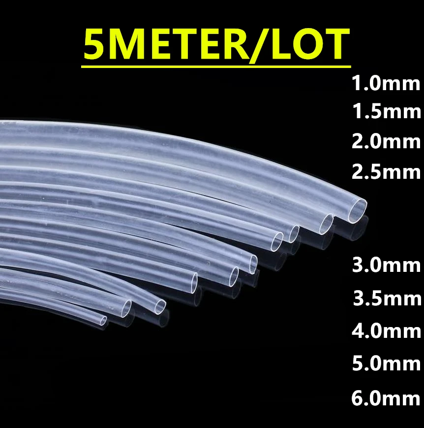 5METER/LOT 2:1 transparent heat tube 1mm 1.5mm 2mm 2.5mm 3mm 3.5mm 4mm 5mm 6mm Diameter heat shrink tube DIY Connector Repair