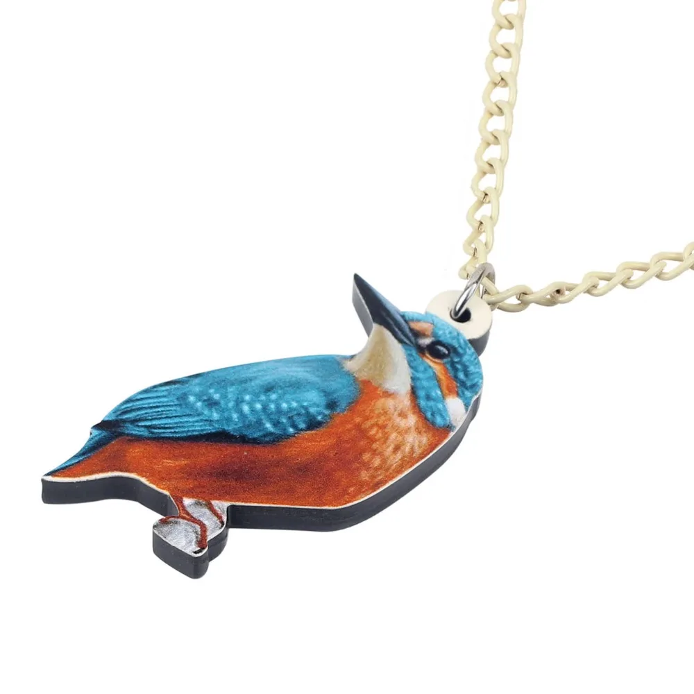 Bonsny Acrylic Alcedo Atthis Kingfisher Bird Necklace Pendant Chain Choker Collar Fashion Animal Jewelry For Women Girls Gift