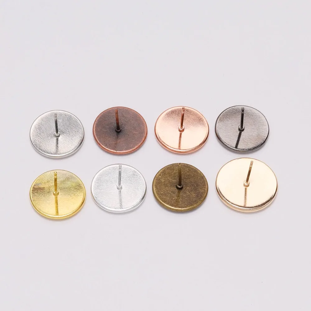 20-50pcs/lot 8 10 12 14 16 mm Gold Silve Plated Ear Stud /Earrings Cabochon Cameo Setting Blank base Vintage Diy Jewelry Making