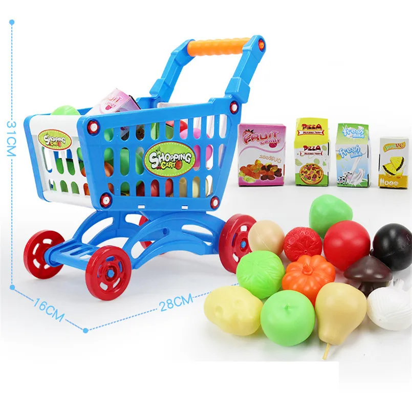 16Pcs Supermercato Carrello Della Spesa Trolley Push Giocattoli di Simulazione di Frutta Verdura Pretent Giocare Generi Alimentari Giocattolo Per I Bambini Della Ragazza Regali