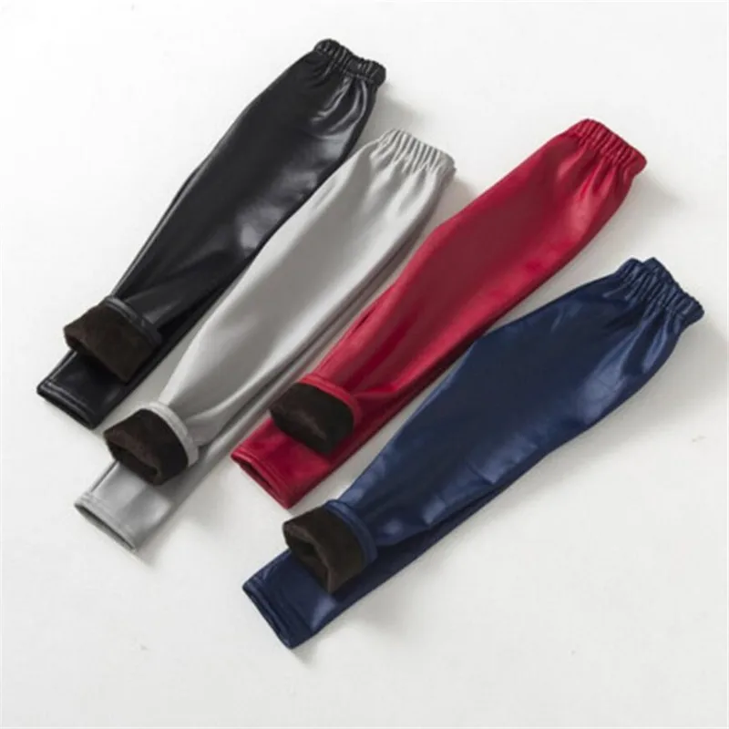 BIG SALE Girl Pu Leather Winter Legging Fower Warm Legging Autumn Winter Thick Trousers Pants 3-10 Years