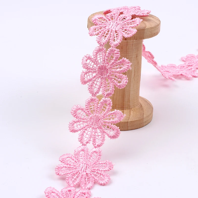 Cinta de encaje Soluble en agua rosa para vestido de fiesta de boda, adornos de flores de costura, artesanía de retazos DIY, 28mm, 2 yardas/lote