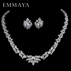 EMMAYA CZ Stones White CZ Silver Color Jewelry Sets For Women Earrings Necklace Pendant with Free Jewelry Box