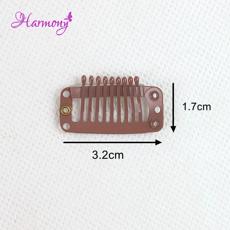 Clips d'extension de cheveux humains à 9 dents 32mm, 100 pièces/lot, clips en métal avec dos en silicone pour extensions de cheveux humains, peigne de perruque