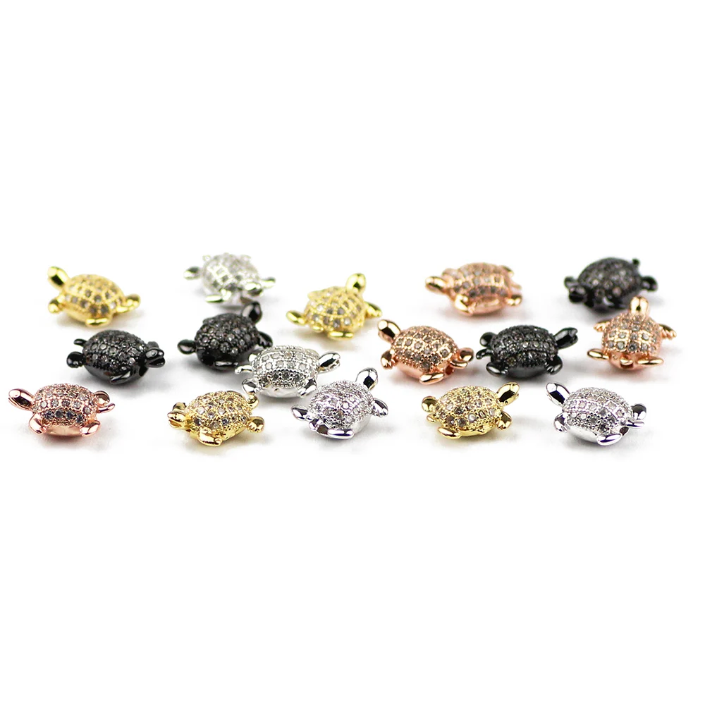 BTFBES 4pcs Tortois Copper Beads Micro Pave White Zircon little turtle Charms Spacer Loose Beads for Jewelry bracelet making DIY