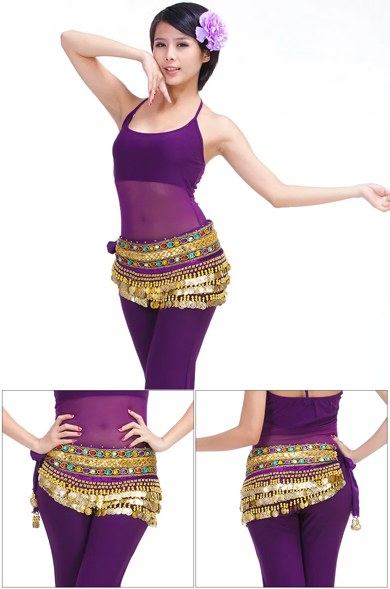 Bauchtanz-Kostüm, Gürtel, Samt, Bauchtanz, Hüfttuch, indische Tänzerin, Hüfttuch, Perlen und Münzen, Training, Performance-Outfits, Münzen – Detail 14