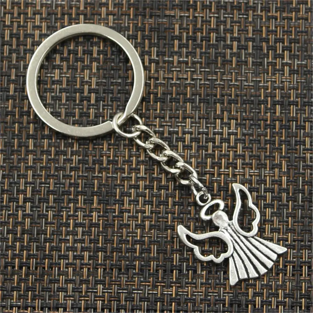 New Fashion Men 30mm Keychain DIY Metal Holder Chain Vintage Praying Angel 26x21mm Silver Color Pendant Gift