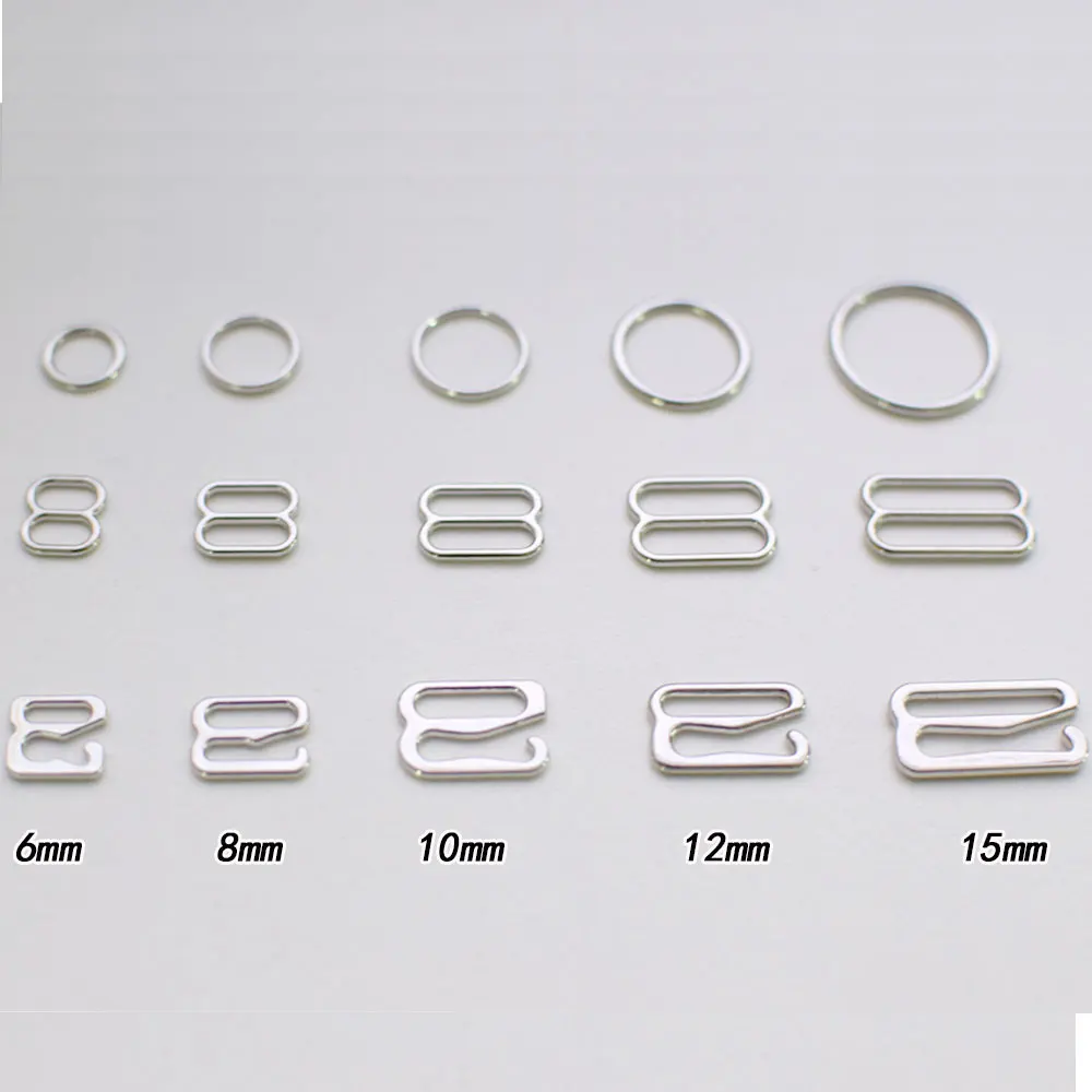 Wholesale 200pcs/lot Silver metal bra strap rings sliders and hooks bra making materials 6mm/8mm/10mm/12mm/15mm