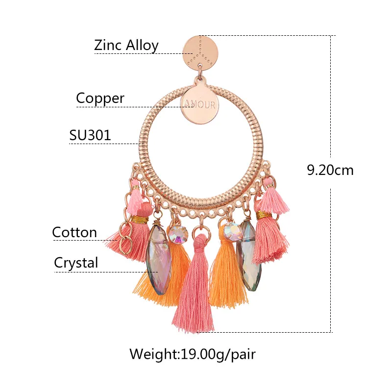 Sehuoran Oorbellen Tassel Earrings For Women Material Pendientes boho Wedding Earings Round Long Drop Earrings Jewelry Gifts