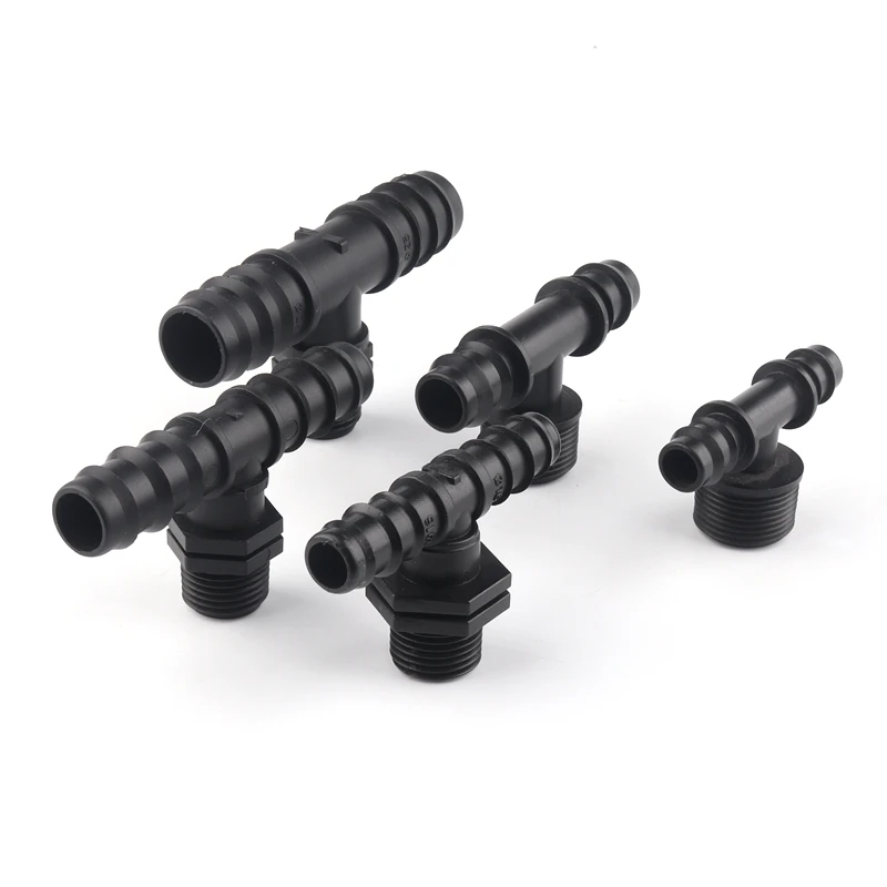 

3pcs 1/2" 3/4" Thread Tee Connectors 16 20 25mm PE Irrigation Pipe Connector Garden Micro Irrigation System Pagoda Connectors