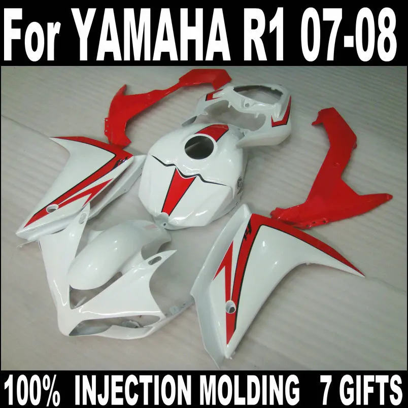 

Лидер продаж, Обтекатели для Yamaha, литье под давлением YZFR1 2007 2008, белый, красный пластиковый комплект обтекателей YZFR1 07 08 BC27