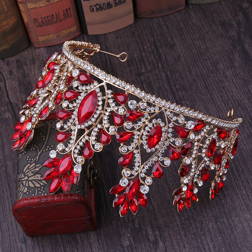 Baroque Rose Gold Color Crystal Bridal Tiaras Crowns Big Rhinestone Diadem Veil Tiara Bride Headbands Wedding Hair Accessories