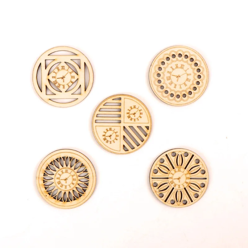 Chinese style Retro Clock Wooden Pattern Round Square Scrapbooking Craft Handmade Accessory Sewing Home Decor 5-18pcs 45mm MZ225