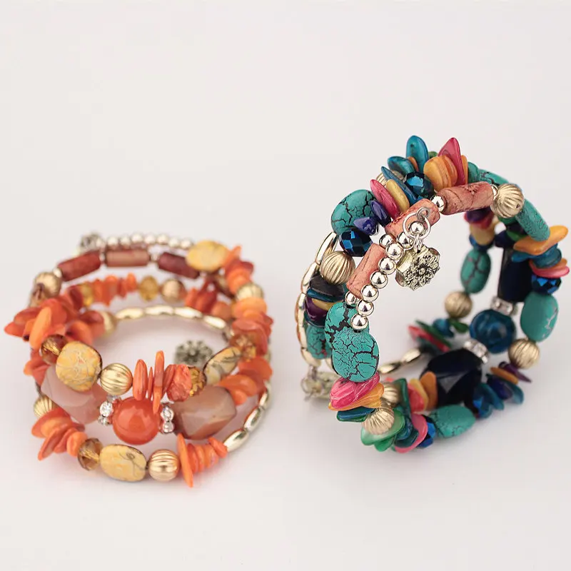 New Bohemian Multicolor Shell Bracelets & Bangles Crystal Stones Beaded Multilayer Bracelets Charm Gold Color Bracelet For Women