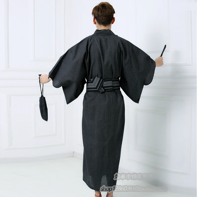 Winter Male Traditional Japanese Kimono with Obi Mens Thicken 100% Cotton Robe Yukata Men\'s Bath Robe Kimono Pajamas A52604