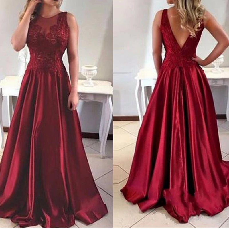 Nieuwste Red A-lijn Lange Prom Dresses 2021 Lace Zipper Terug Satijn Formele Avondjurken Party Prom Jassen