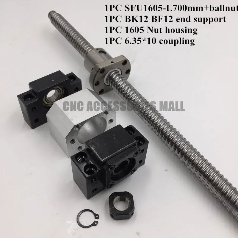 

1SET Ballscrew 1605-L700mm + SFU1605 Ballnut + BK12 BF12 End Support + 1605 Ballnut Housing + 6.35*10 Coupling