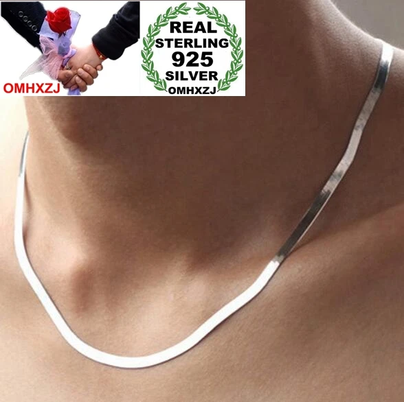 OMH Wholesale Fashion woman man 4.0mm  925 Sterling Silver Flat Snake Bone Short Chains Necklaces Couples Gift NK07