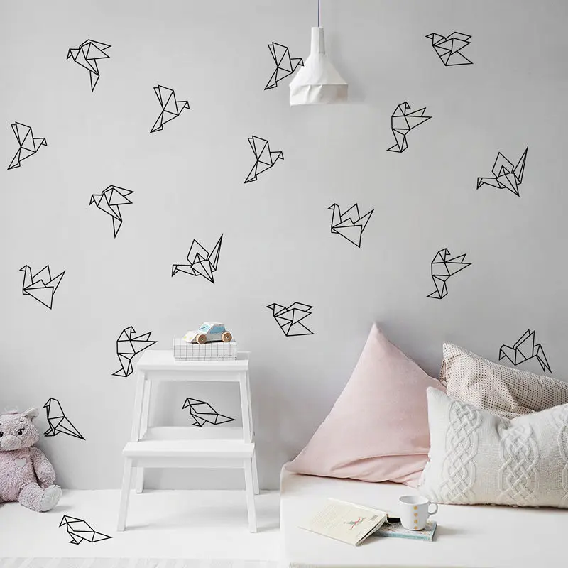 Geometric Origami Birds Wall Decals Nursery Art Decor , Geometric Flying Birds Vinyl Wall Stickers Living Room Modern Wall Decor