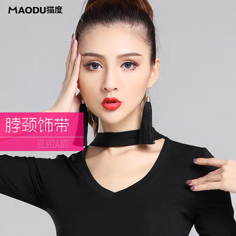 Black Modern Dancing Tops U-neck Half Sleeve Sexy Latin Dance Clothes Lady Ballroom Costume Performance Wears B-6938