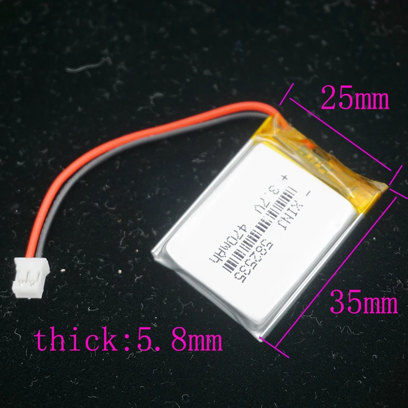 XINJ 3.7V 470mAh Polymer LiPo Li Battery 582535 JST-PH 2pin 2.0mm For GPS Sat Nav Car DVC Camera Driving Recorder MP3 Mp4 Lights