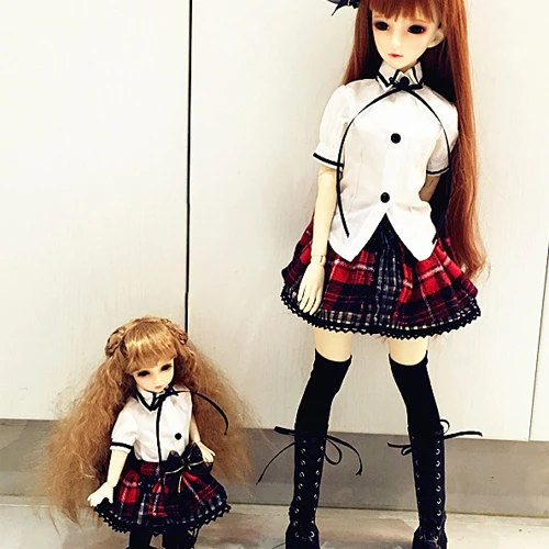 

D01-P363 children handmade toy 1/6 1/3 1/4 uncle Doll Accessories BJD/Sd clothes School uniform red plaid suit