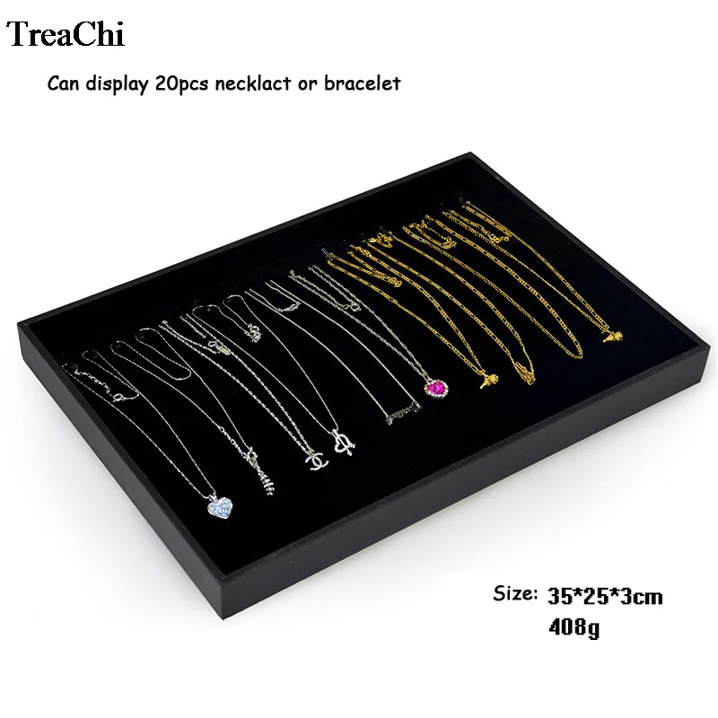 20 Hooks Jewelry Display Case  Black Velvet Pendant Necklace Display Box Bracelet Bead Chain Storage Organizer Tray 35*24*3 cm