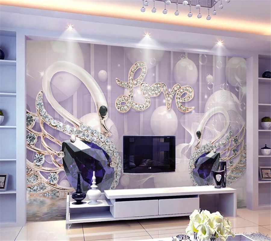 

Beibehang Custom Wallpaper Living Room Bedroom Mural European Style 3d Relief Swan Love TV Sofa Background 3d wallpaper mural