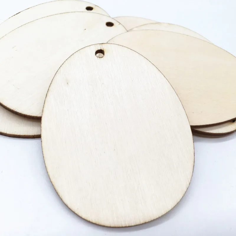 10pcs Easter Egg Unfinished Wood Ornaments Wood Slices DIY Crafts Unfinished Wooden Easter Ornaments with Hemp Rope