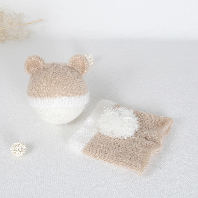 

Knit mohair fox hat and romper Newborn baby crochet soft bonnet Newborn photography props