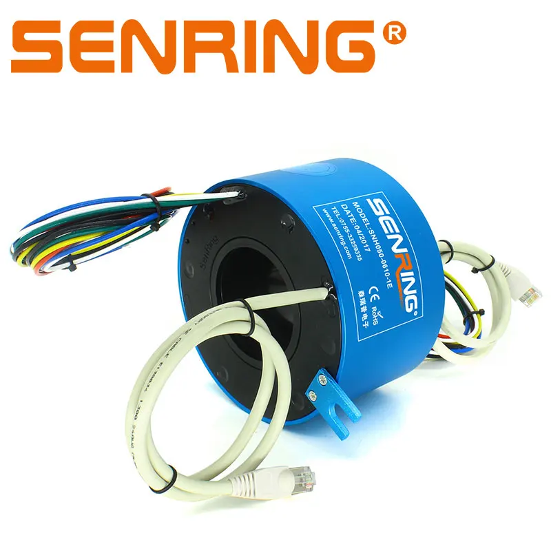 Gigabit Ethernet Hole Bore Slip Ring with Bore 50mm OD119mm Transmit 1 Channel Gigabit Ethernet Signal with GJ45 Male Connector