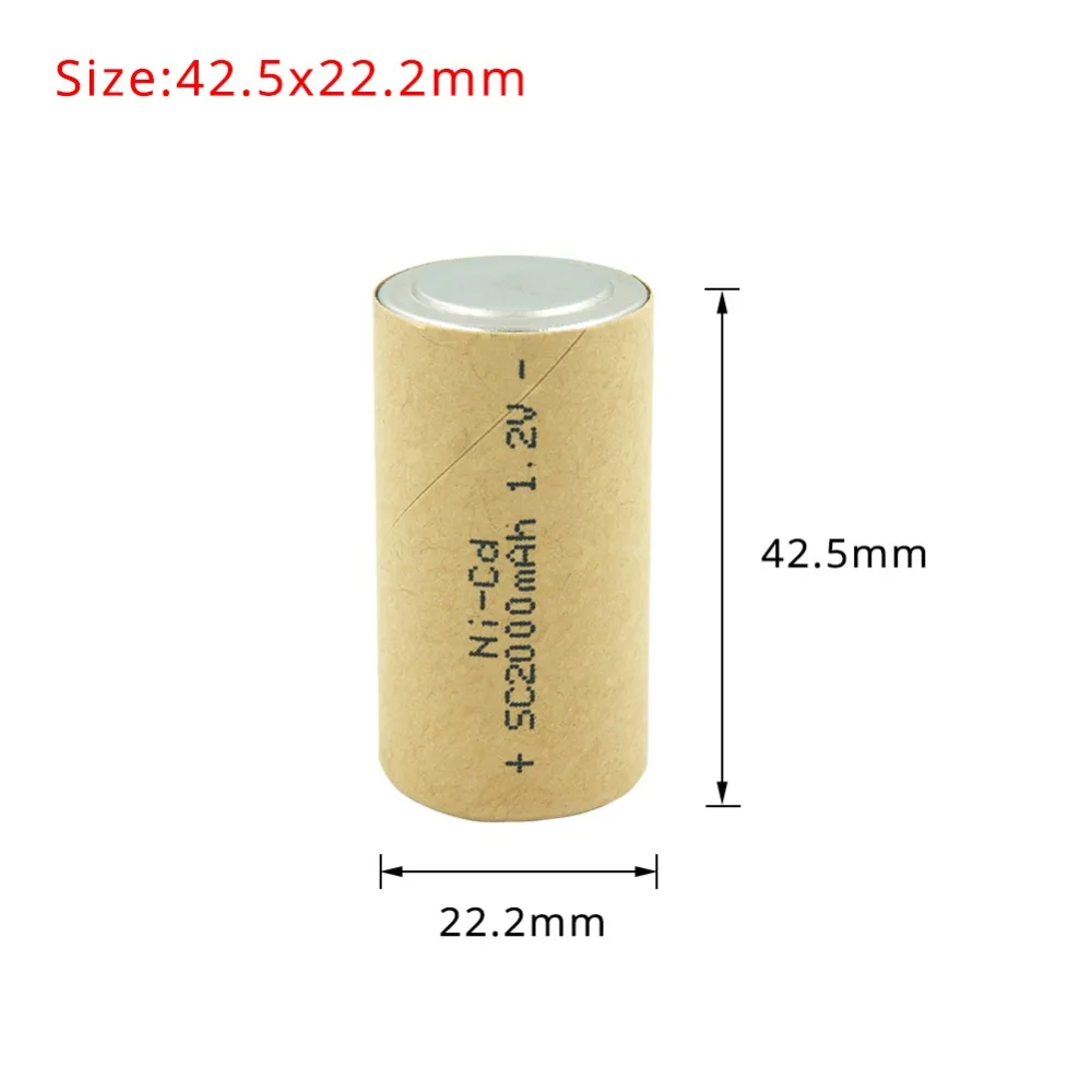 SC Sub C 2000mAh Ni CD 1.2V Rechargeable NI-CD Battery High Discharge Rate 10C for Flashlight Headlamp Power Tools Battery