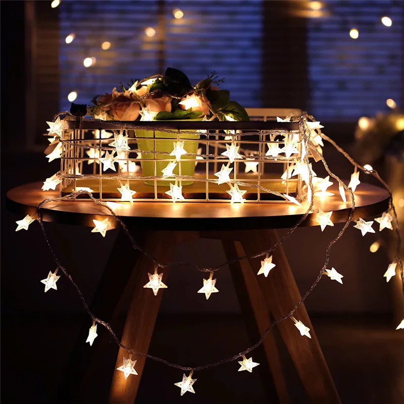 Guirnalda de luces LED con forma de estrella, guirnaldas brillantes alimentadas por batería, para Navidad, fiestas, bodas, hadas decorativas,