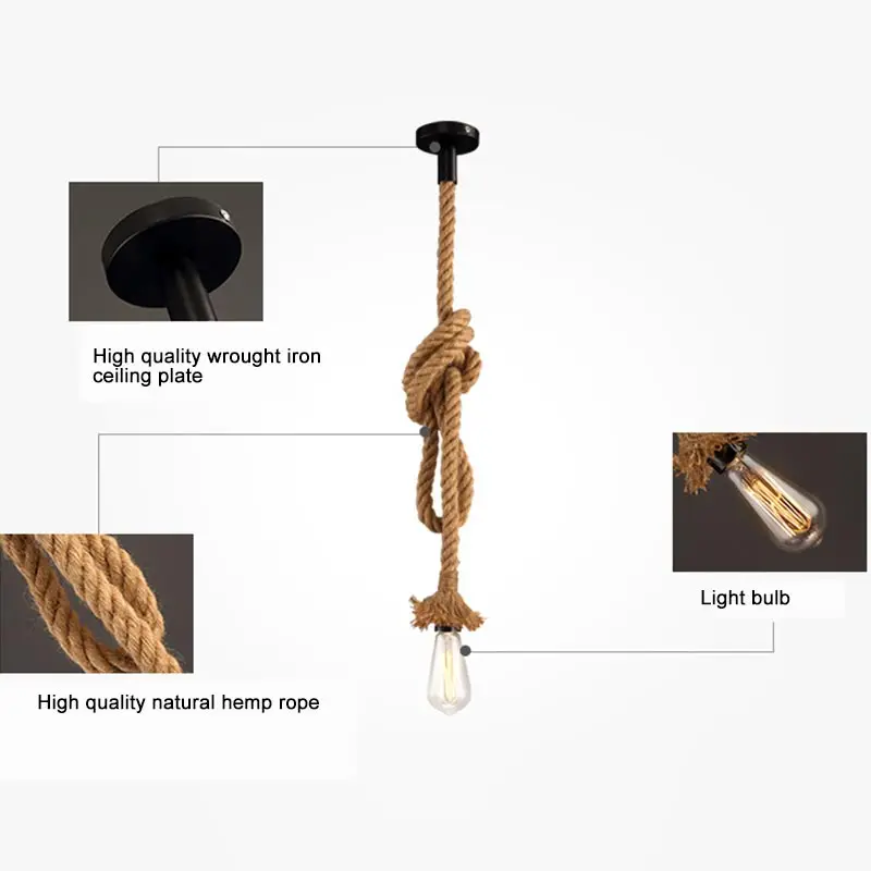 Vintage Hemp Rope Pendant Light E27 Base 1M 2M 3M Lamp Modern Hanging Loft Creative Pendant Light AC85-265V Double Single Head
