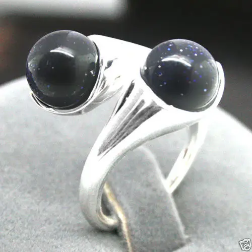 

NATURAL 6MM BLUE SAND jade GEMS 925 STERLING SILVER RING SIZE ADJUSTABLE