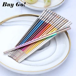 1 Pair Chopsticks Stainless Steel Chinese Non-Slip Chopsticks Set Reusable Sushi Chop Stick For Children Portable Lunch Cutlery