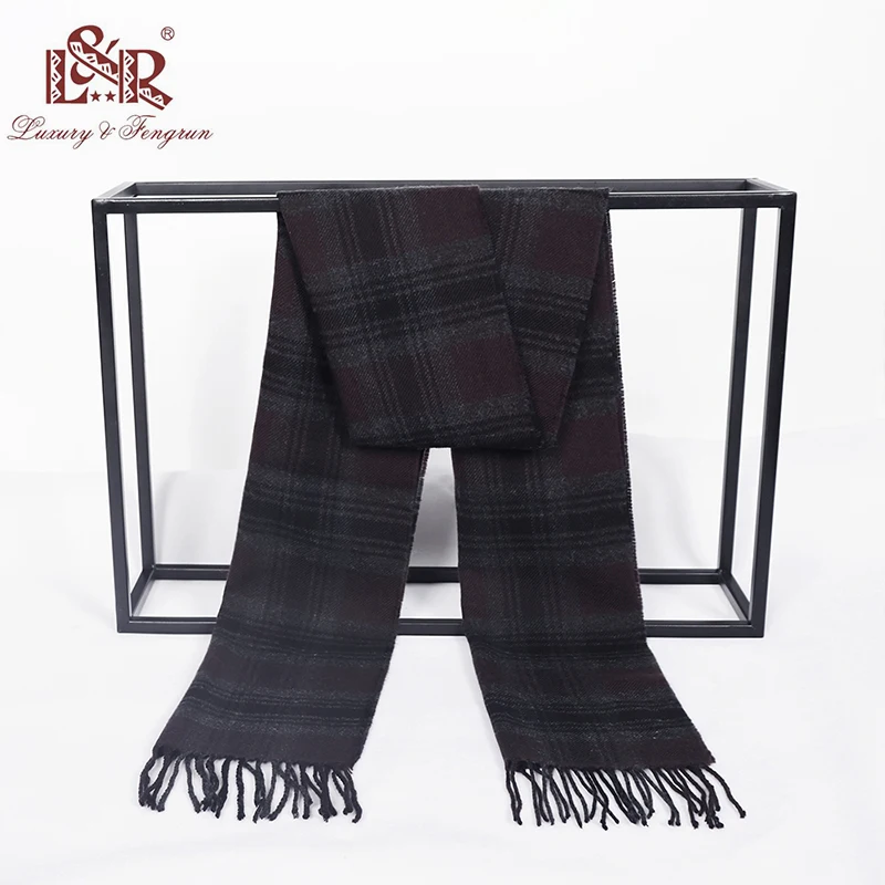 High Quality 100% Wool Scarf Men Autumn Winter Plaid Scarves Foulard Male 2021 Luxury Brand Neckercheif Tassel Bufandas Hombre