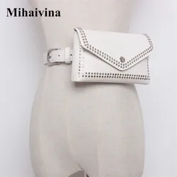 Mihaivin Women Rivet Waist Belt Pack Casual Waist Bag PU Leather Women Bags Travel Belt Wallets Fanny Bags Ladies Fit iphone13/+