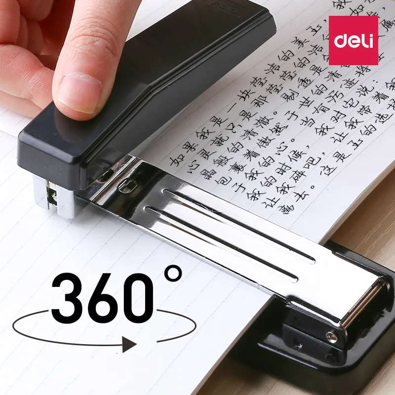 DELI Stapler 360 Rotatable Temporary Permanent Staples Papeleria Y Oficina Rotary Stapler Student Office Paper Binding Supplies