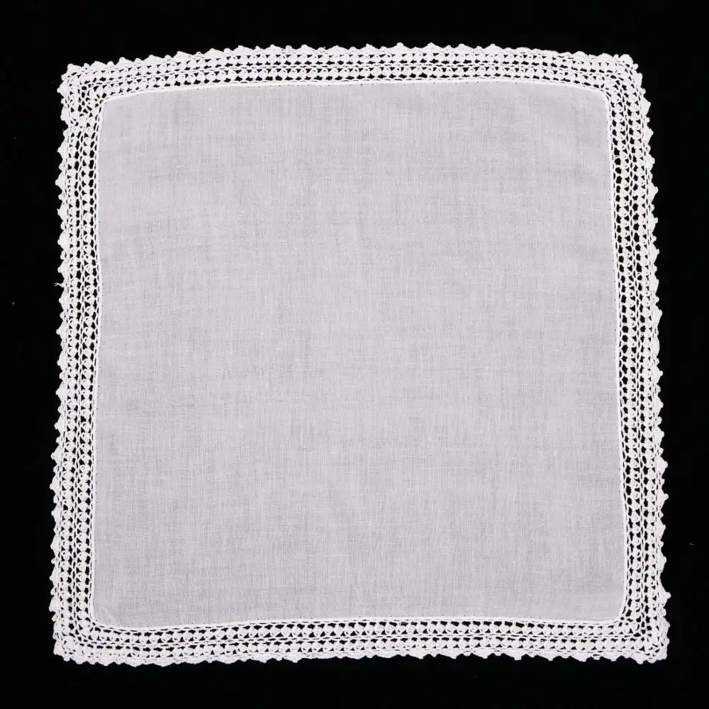 S001: 100% cotton hand crochet lace  blank handkerchief/hankie 12 piece/lot for women/ladies wedding gift