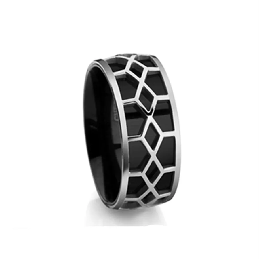 Punk Rock Style Black Color Ring Mens Fashion Chunky Finger Bling Titanium Steel Rings