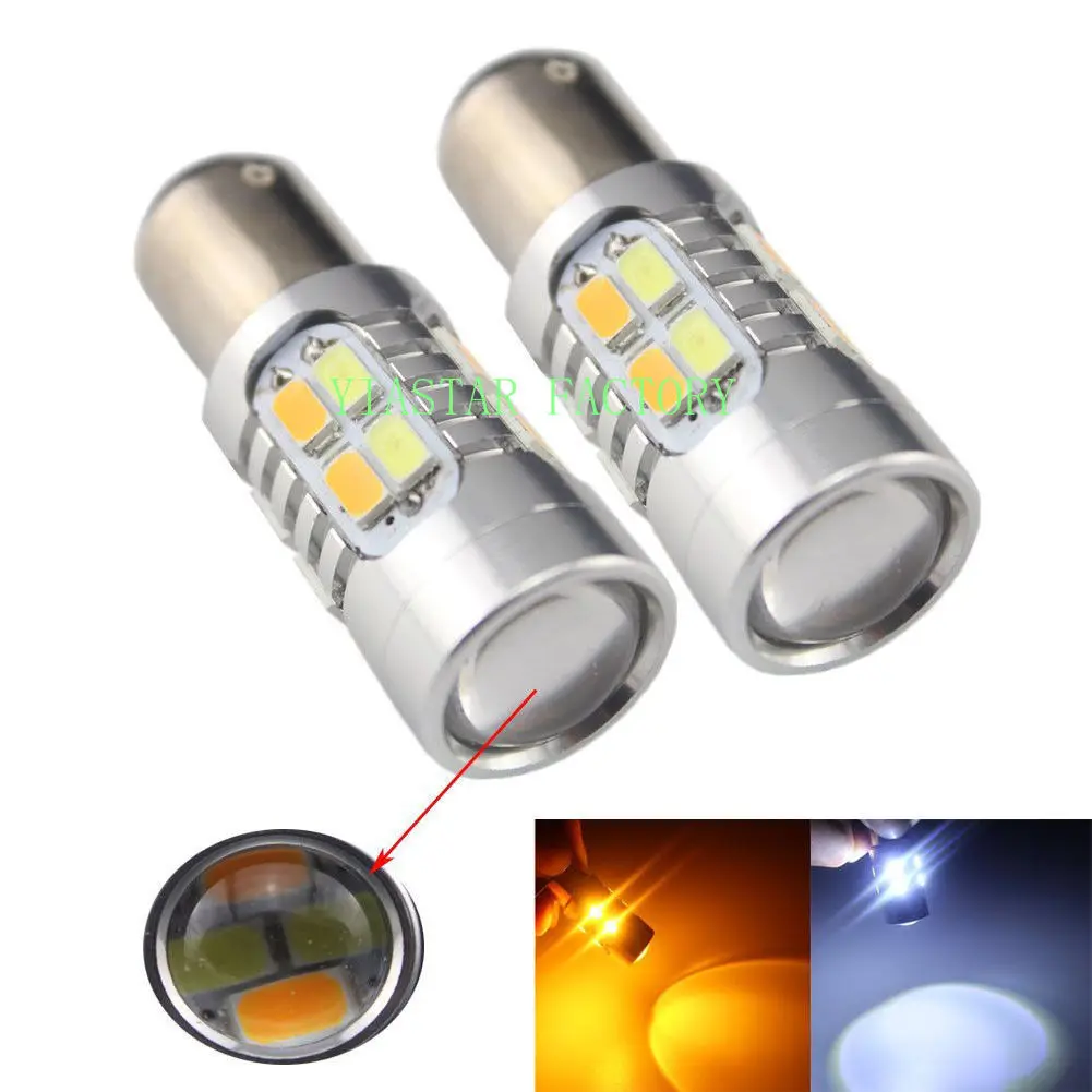 Yiastar 4PCS 1157 P21/5W BAY15D 5730 20 SMD Amber/White Switchback Car Auto LED Bulbs 600Lm Turn Signal Light 12V Dual Color