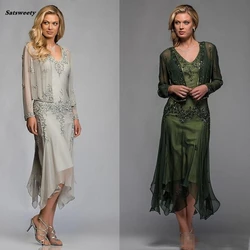Satsweety-vestido de noche azul marino oscuro para madre de la novia, vestido de noche con apliques, cuentas ostentosas, manga larga, línea A, talla grande