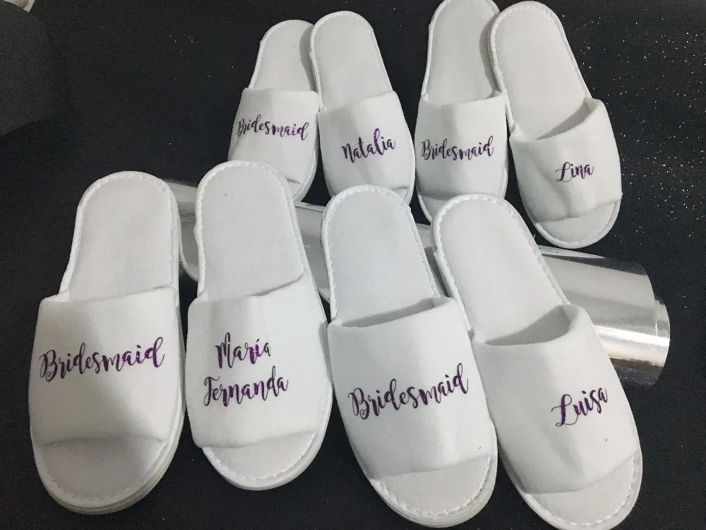 customized name Bride groom bridesmaid spa slippers maid of honor bridal shower birthday slippers Christmas party favors