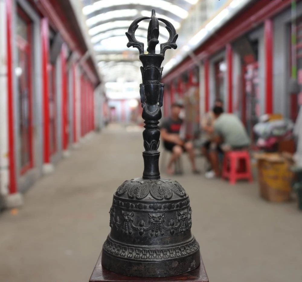 Tibet Temple Buddhism Pure Copper Bronze Vajra Bell Divine Focus Statue BN3264