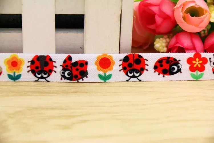 5/8''  Fold Elastic FOE ladybug printed headband headwear hairband diy decoration wholesale OEM P5886